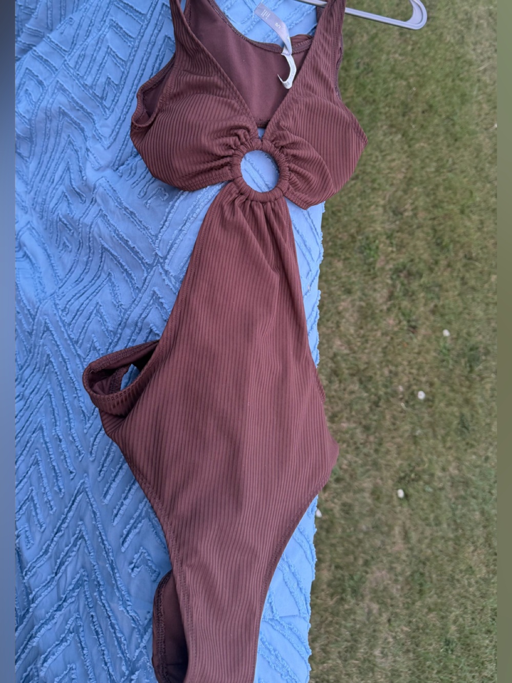 refuge Brown Ribbed One-Piece Swimsuit with Ring Detail